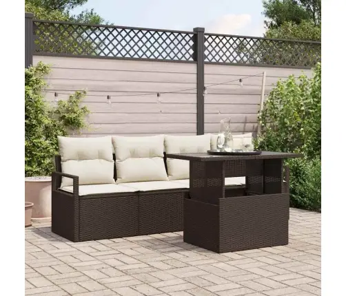 5 Daļu Dārza Dīvānu Komplekts Ar Spilveniem Brūnā Poliraķī Vidaxl