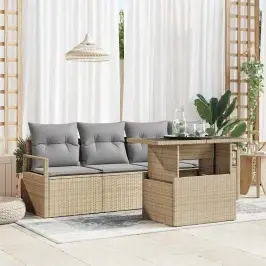 Dārza Dīvānu Komplekts Ar Spilvenu 5 Pcs Bēša Un Gaiši Pelēka Vidaxl