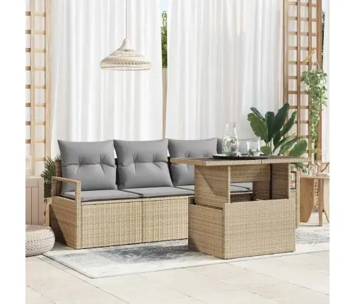 Sofos Komplektas Su Pagalve 5 Pcs Smėlio Poliratanas