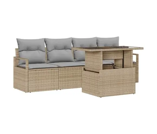 Sofos Komplektas Su Pagalve 5 Pcs Smėlio Poliratanas