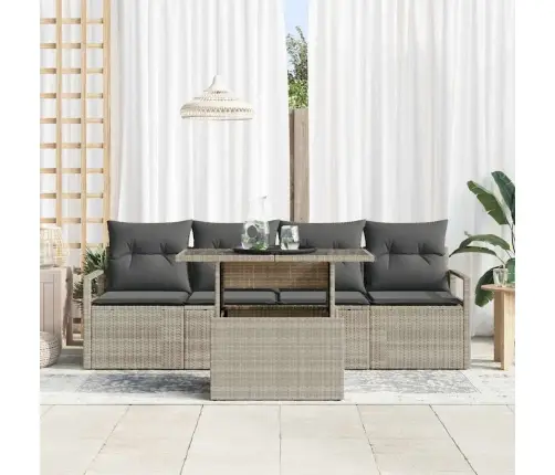 Sofos Komplektas Su Pagalve 5 Pcs Šviesus Poliratanas