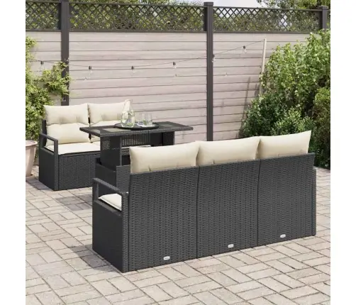 6 Gabalu Dārza Dīvānu Komplekts Ar Spilveniem Melns Polyratans Vidaxl