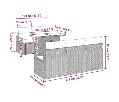 Aia Diivanikomplekt 6 Pcs Pruun Ja Kreemjas 100 X 55 X 73 Cm