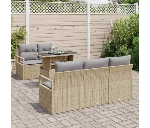 6 Gabalu Dārza Dīvānu Komplekts Ar Spilveniem Bēšā Polirattenā Vidaxl