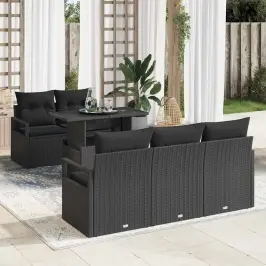Sodo Sofų Rinkinys Su Pagalve 6 Pcs Juoda 100 X 55 X 73 Cm