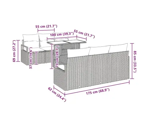 Aia Diivanikomplekt Padjaga 7 Pcs Must Ja Kreem Polürotang