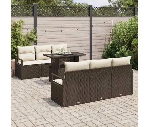 7 Daļīgu Dārza Dīvānu Komplekts Ar Spilveniem Brūnā Poliratanā Vidaxl