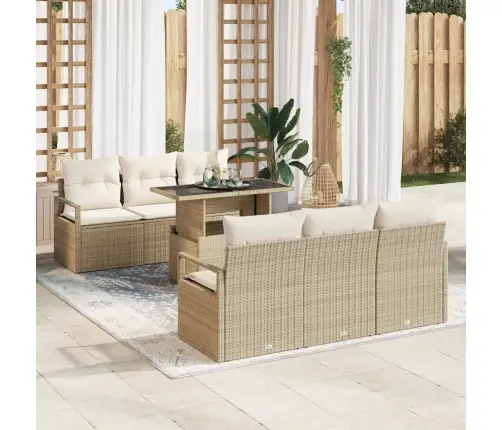 7 Daļu Dārza Dīvāna Komplekts Ar Bēšiem Spilveniem – Poliražotājs. Vidaxl