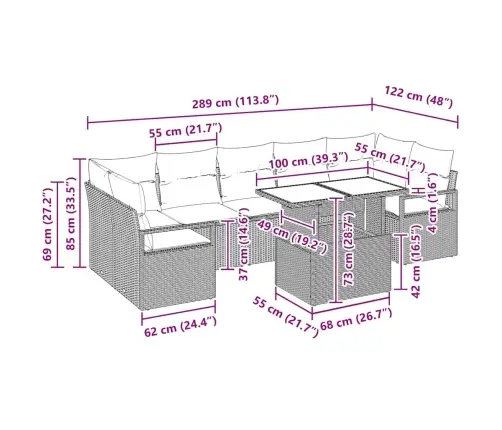 Aia Diivanikomplekt Padjaga 8 Pcs Beež Ja Heledhall Polürotang