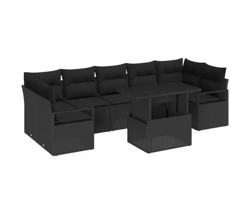 Sodo Sofų Rinkinys Su Pagalve 8 Pcs Juoda Poliratanas