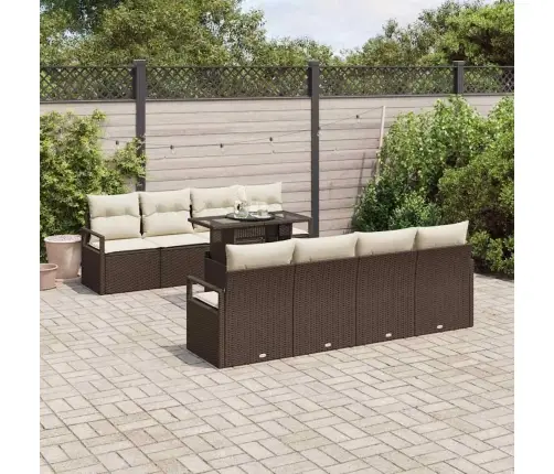 9 Daļu Dārza Dīvānu Komplekts Ar Spilveniem Vidaxl