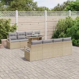 Sodo Sofų Rinkinys 7 Pcs Smėlio Ir Šviesiai Pilkos Spalvos