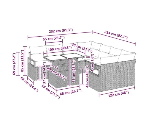 Aia Diivanikomplekt Padjaga 9 Pcs Must Ja Kreem Polürotang