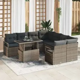 Dārza Dīvānu Komplekts 9 Pcs Pelēka 100 X 55 X 73 Cm Vidaxl