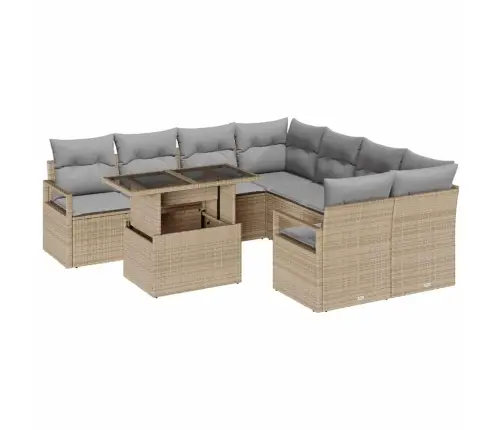 Sodo Sofų Rinkinys 9 Pcs Smėlio Ir Šviesiai Pilkos Spalvos