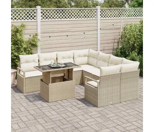 9 Daļu Dārza Dīvānu Komplekts Ar Spilveniem, Bēšs Poliratanā Vidaxl