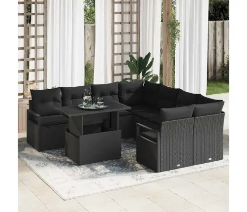 9 Daļu Dārza Dīvāns Ar Spilveniem, Melns Polyratans Vidaxl