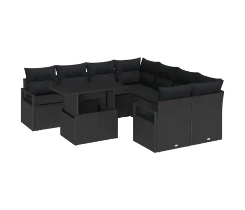 9 Daļu Dārza Dīvāns Ar Spilveniem, Melns Polyratans Vidaxl