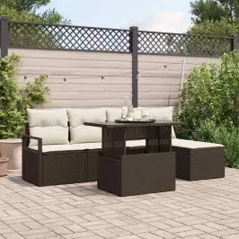 Sodo Sofų Rinkinys Su Pagalve 6 Pcs Ruda Ir Kreminė