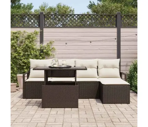 Sodo Sofų Rinkinys Su Pagalve 6 Pcs Ruda Ir Kreminė Sodo Sofų Rinkinys Su Pagalve 6 Pcs Ruda Ir Kreminė