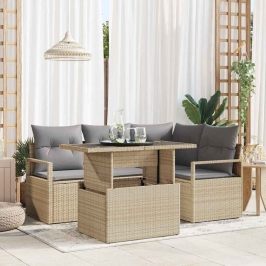 Dārza Dīvānu Komplekts Ar Spilvenu 5 Pcs Bēša Un Gaiši Pelēka Vidaxl