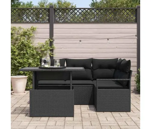 Sodo Sofų Rinkinys Su Pagalve 5 Pcs Juoda Poliratanas