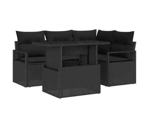 Sodo Sofų Rinkinys Su Pagalve 5 Pcs Juoda Poliratanas