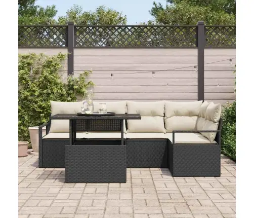 Sodo Sofų Rinkinys 6 Pcs Juoda Ir Kreminė Poliratanas