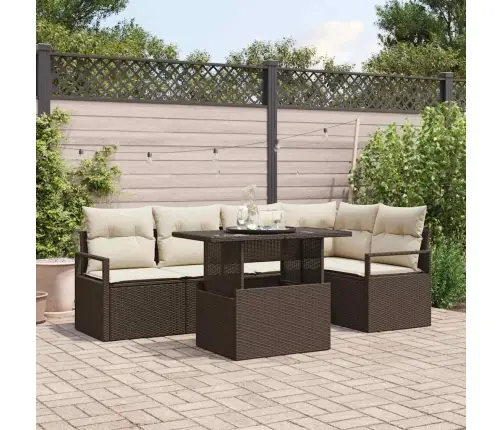 Sodo Sofų Rinkinys 6 Pcs Ruda Ir Kreminė 100 X 55 X 73 Cm Sodo Sofų Rinkinys 6 Pcs Ruda Ir Kreminė 100 X 55 X 73 Cm