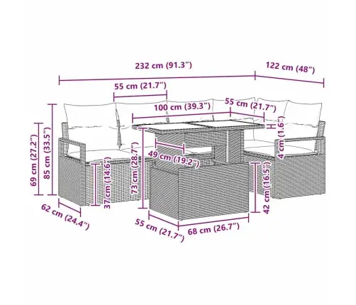 Sodo Sofų Rinkinys 6 Pcs Ruda Ir Kreminė 100 X 55 X 73 Cm Sodo Sofų Rinkinys 6 Pcs Ruda Ir Kreminė 100 X 55 X 73 Cm