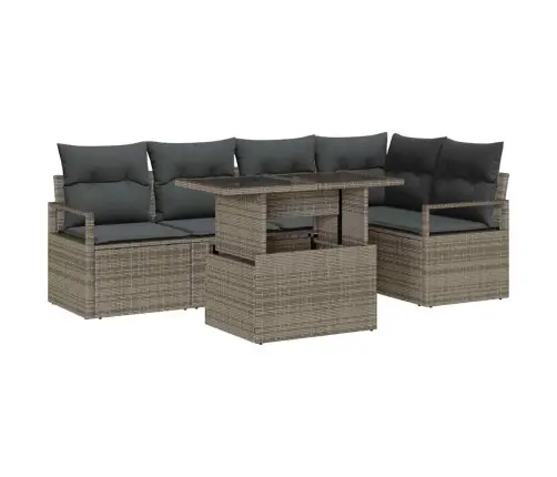 6 Daļu Dārza Dīvānu Komplekts Ar Spilveniem Pelēkā Polyratanā Vidaxl