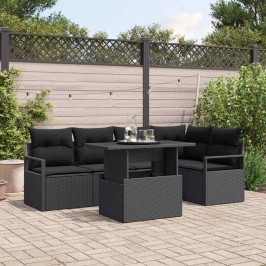 Sodo Sofų Rinkinys Su Pagalve 6 Pcs Juoda 100 X 55 X 73 Cm
