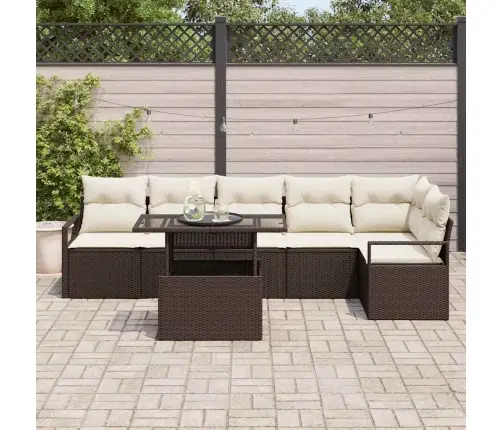 7 Daļu Dārza Dīvānu Komplekts Ar Spilveniem Brūnā Poliratanā Vidaxl