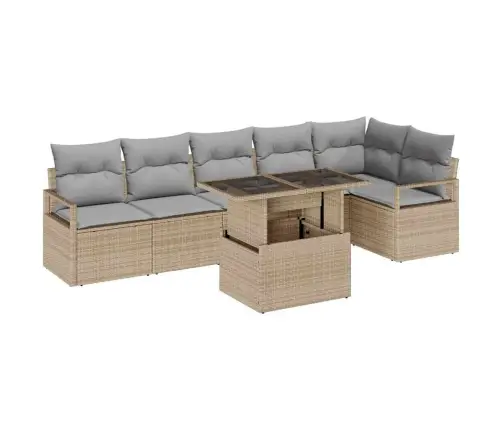 Sodo Sofų Rinkinys Su Pagalve 7 Pcs Smėlio Poli Ratanas