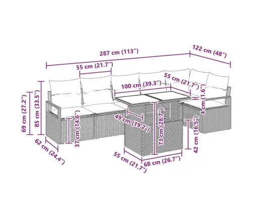 7 Daļu Dārza Dīvānu Komplekts Ar Bēšiem Spilveniem Polirahtanā Vidaxl