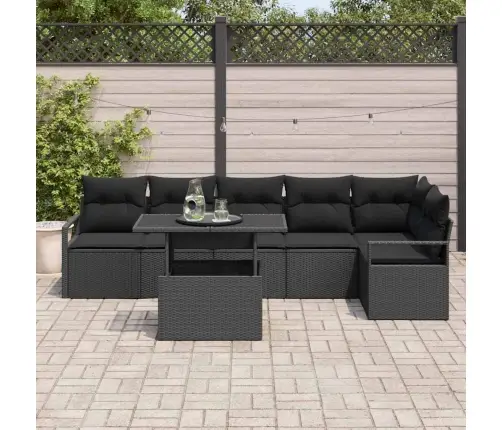 Sodo Sofų Rinkinys Su Saugykla 7 Pcs Juoda Poliratanas