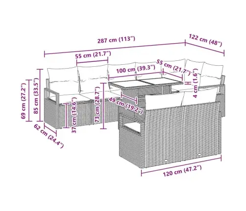 Sodo Sofų Rinkinys Su Pagalve 9 Pcs Juoda 100 X 55 X 73 Cm