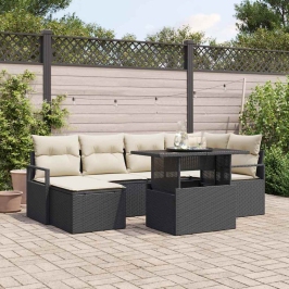 Sodo Sofų Rinkinys Su Pagalve 7 Pcs Juoda Ir Kreminė