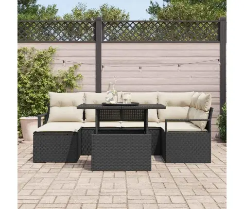 Sodo Sofų Rinkinys Su Pagalve 7 Pcs Juoda Ir Kreminė