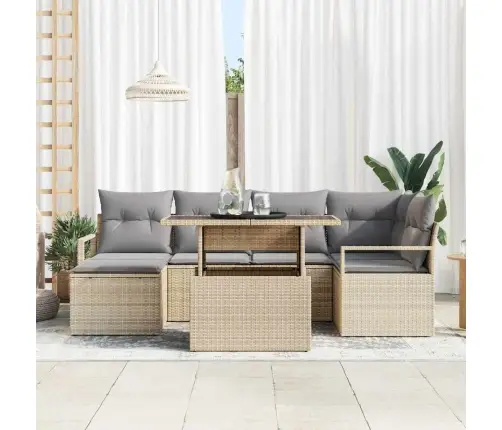 Sodo Sofų Rinkinys 7 Pcs Smėlio Ir Šviesiai Pilkos Spalvos