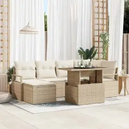 Dārza Dīvānu Komplekts Ar Spilvenu 7 Pcs Bēša Un Krēmkrāsa Vidaxl