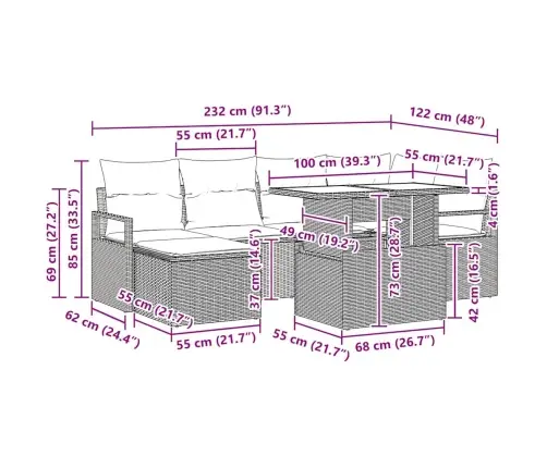 Dārza Dīvānu Komplekts Ar Spilvenu 7 Pcs Bēša Un Krēmkrāsa Vidaxl