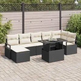 Sodo Sofų Rinkinys Su Pagalve 8 Pcs Juoda Ir Kreminė