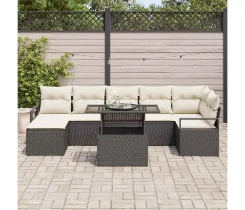Sodo Sofų Rinkinys Su Pagalve 8 Pcs Juoda Ir Kreminė