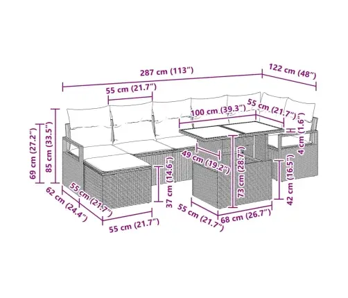8 Daļu Dārza Dīvāns Ar Spilveniem, Bēšā Poliratan Vidaxl