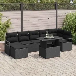 Dārza Dīvānu Komplekts Ar Spilvenu 8 Pcs Melna Vidaxl