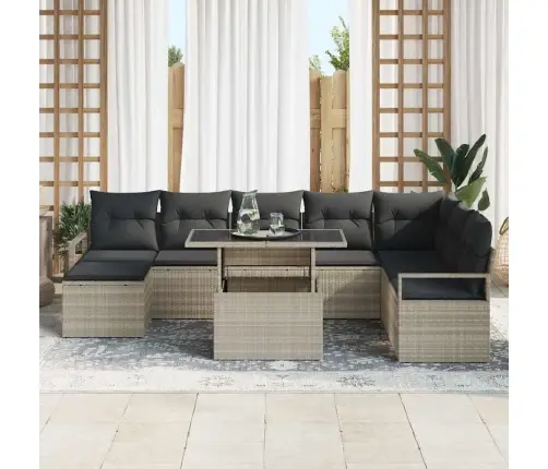 9 Daļīgu Dārza Dīvānu Komplekts Ar Spilveniem, Gaiši Pelēks, Poliratanā Vidaxl