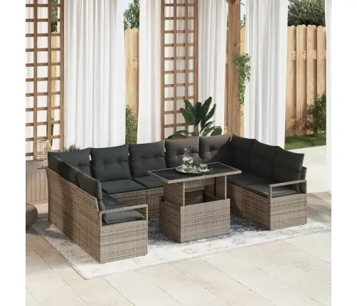 Dārza Dīvānu Komplekts Ar Spilvenu 10 Pcs Pelēka Vidaxl