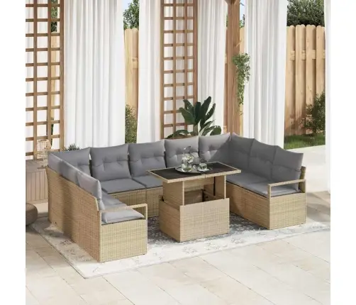 Dārza Dīvānu Komplekts Ar Spilvenu 10 Pcs Bēša Un Gaiši Pelēka Vidaxl