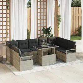 Sodo Sofų Rinkinys Su Pagalve 10 Pcs Šviesiai Pilka